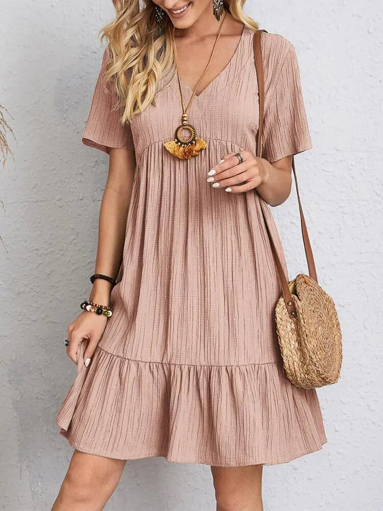 Summer V-neck Dresses Women's Loose Casual Short-sleeved Corset Dress trendy-digistore-us