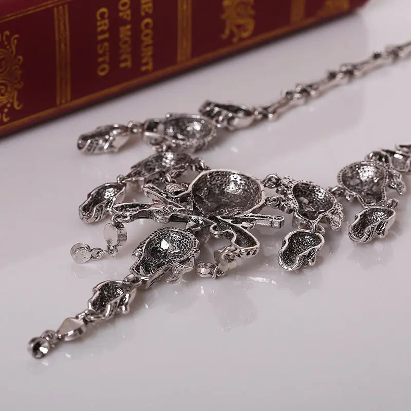 Vintage Skull Tassel Necklace Halloween Punk Sweater Necklace trendy-digistore-us