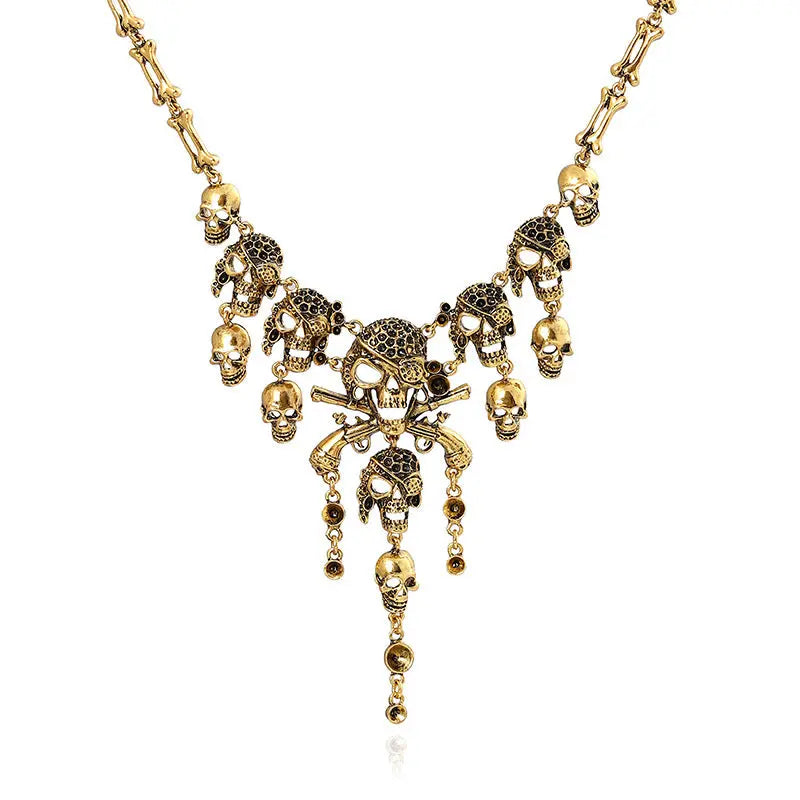 Vintage Skull Tassel Necklace Halloween Punk Sweater Necklace trendy-digistore-us