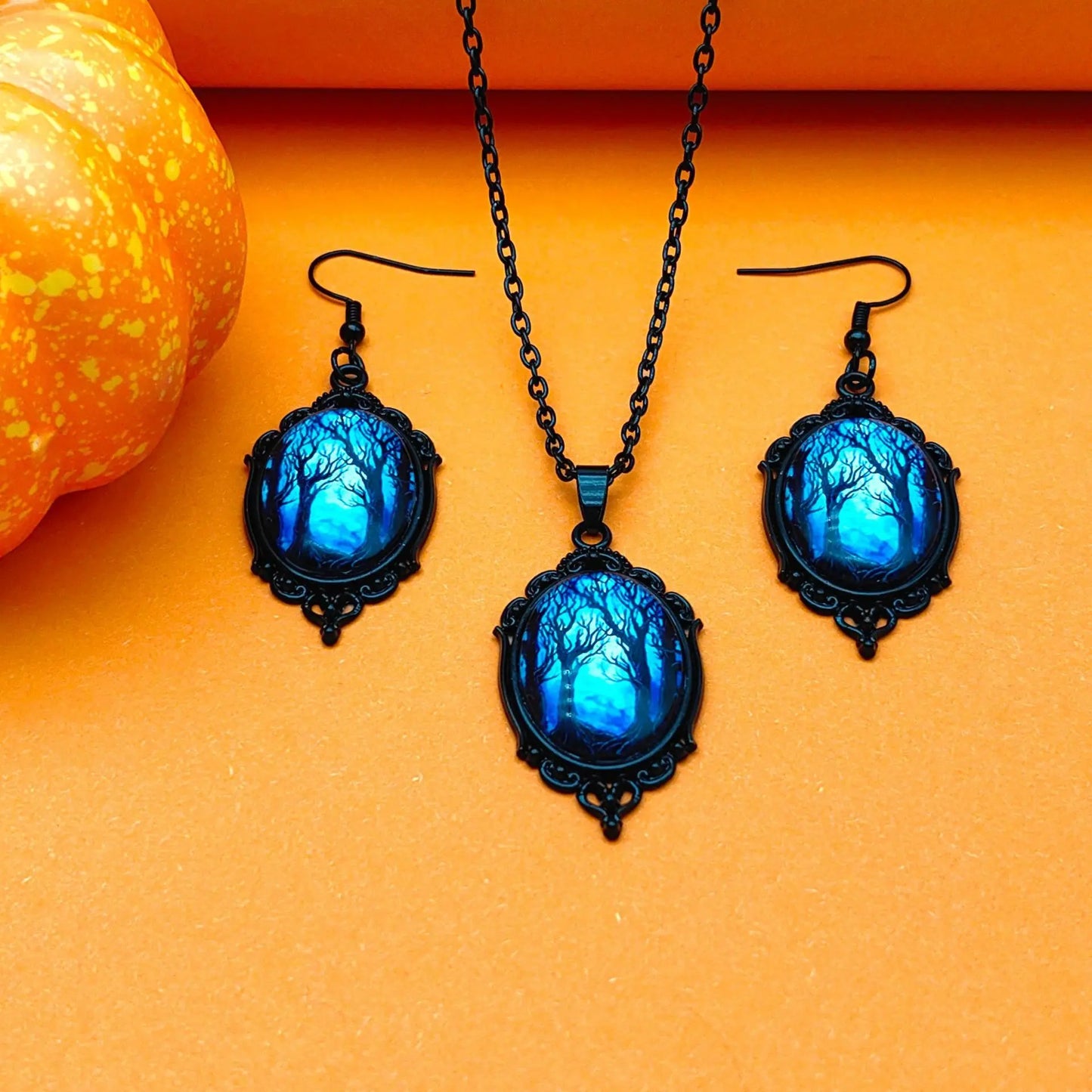 3pcs Vintage Halloween Tree Of Life And Witch Necklace Set With Earrings Alloy Pendant Jewelry trendy-digistore-us