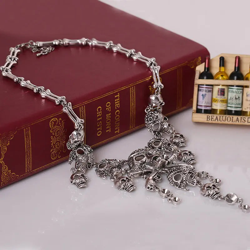 Vintage Skull Tassel Necklace Halloween Punk Sweater Necklace trendy-digistore-us