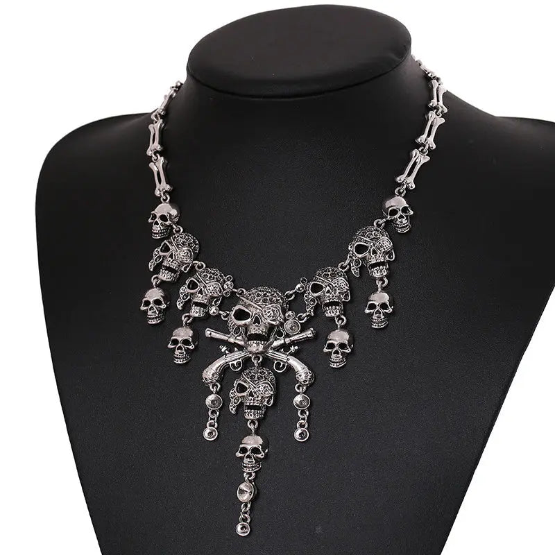 Vintage Skull Tassel Necklace Halloween Punk Sweater Necklace trendy-digistore-us