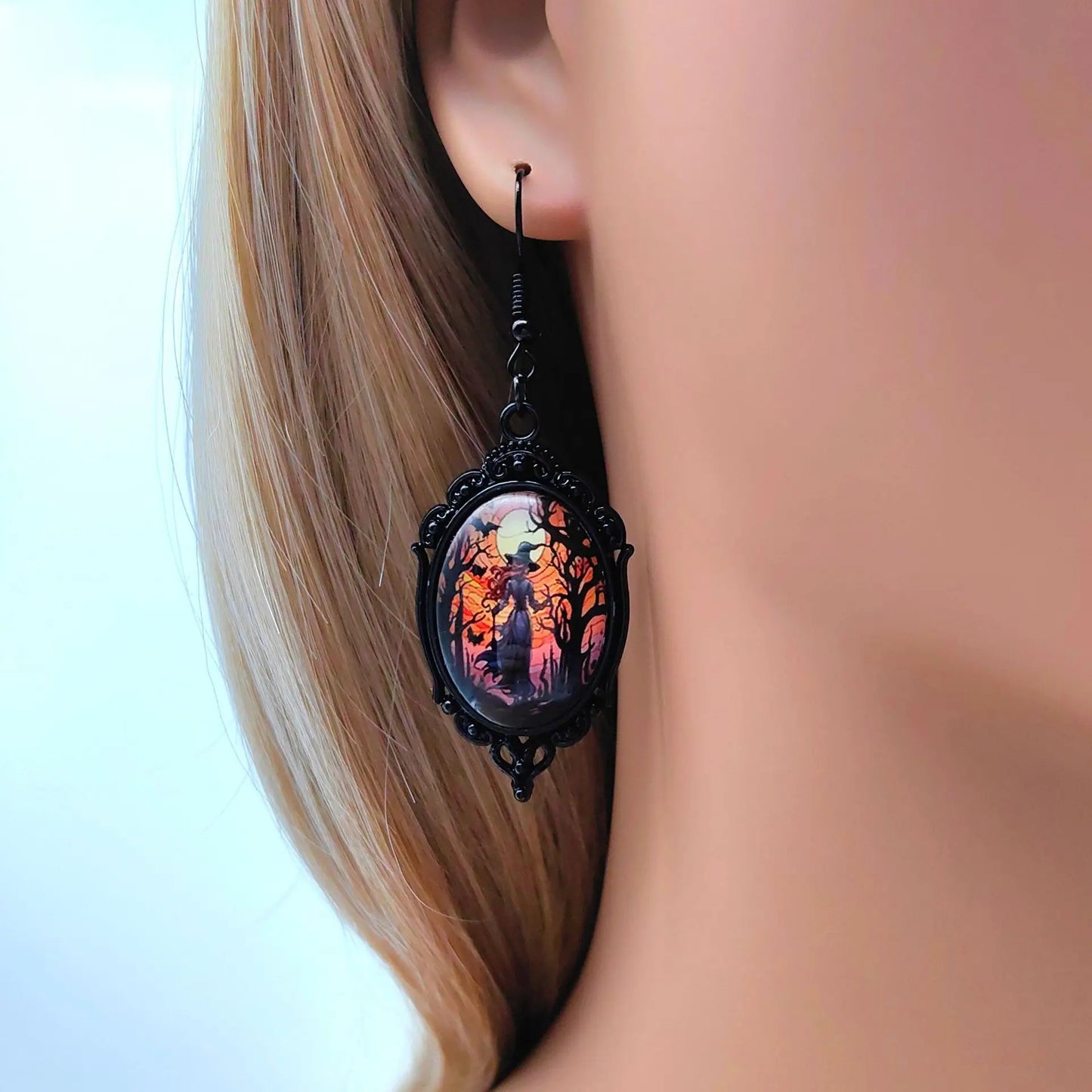 3pcs Vintage Halloween Tree Of Life And Witch Necklace Set With Earrings Alloy Pendant Jewelry trendy-digistore-us
