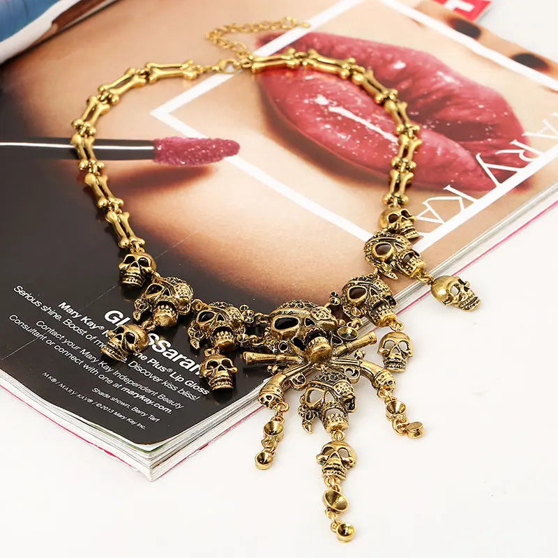 Vintage Skull Tassel Necklace Halloween Punk Sweater Necklace trendy-digistore-us
