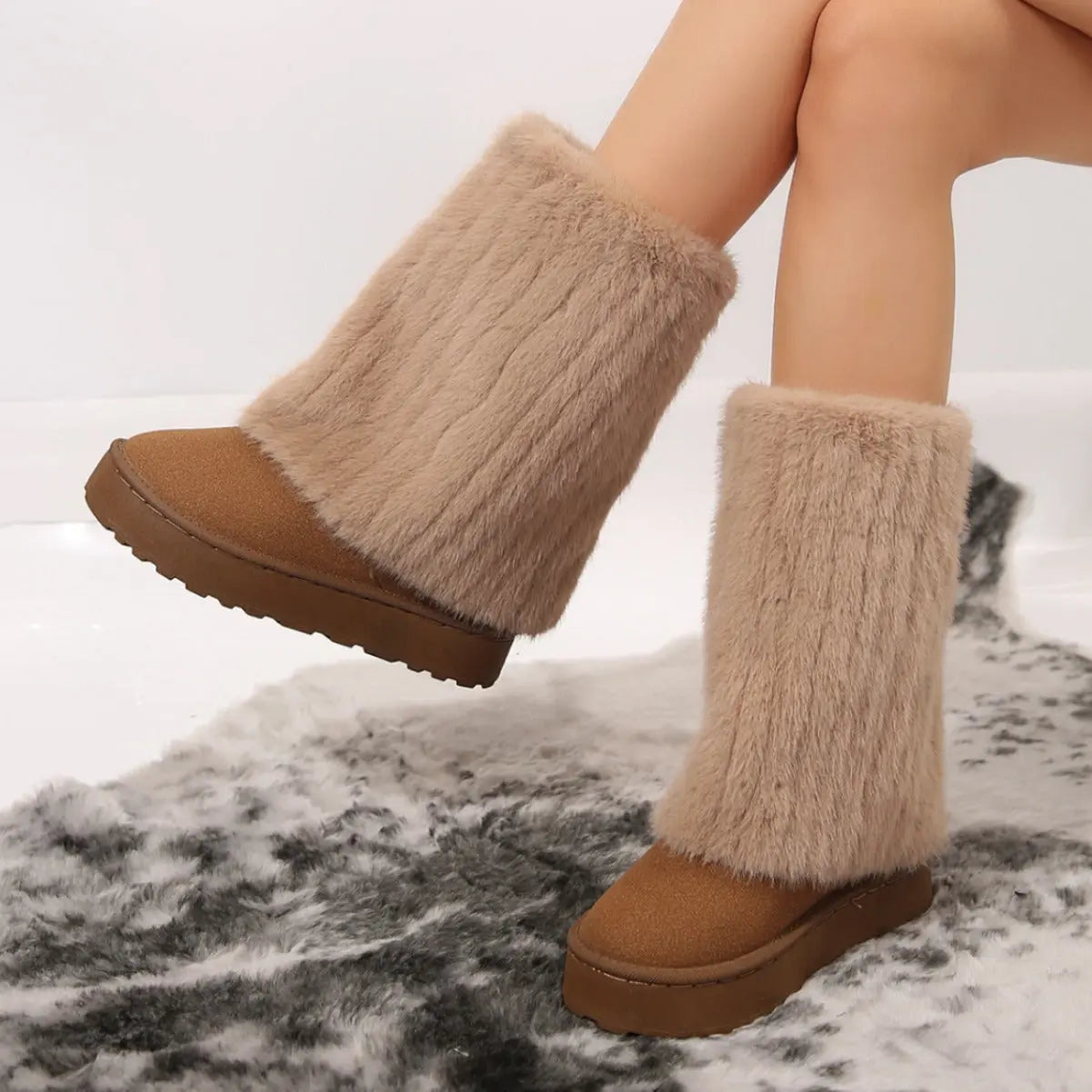 Thick-soled Round-toed Plush Snow Boots Winter Warm Mid-tube Furry Cotton Shoes For Women Short Boot trendy-digistore-us