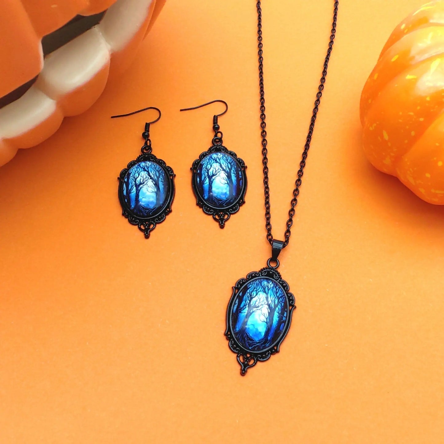 3pcs Vintage Halloween Tree Of Life And Witch Necklace Set With Earrings Alloy Pendant Jewelry trendy-digistore-us