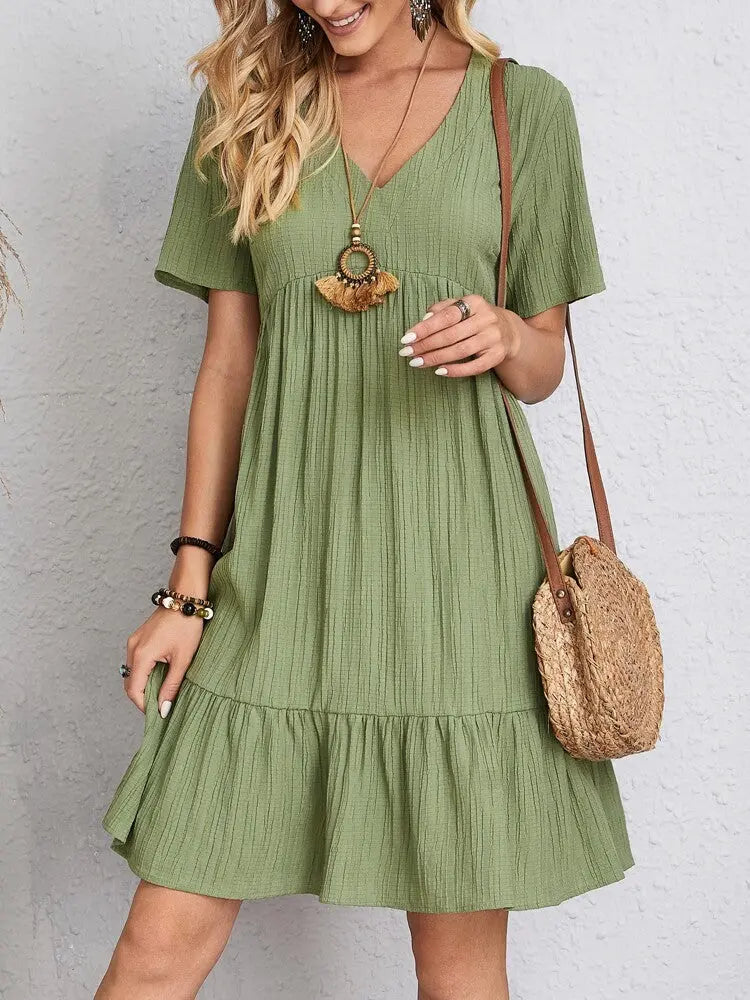 Summer V-neck Dresses Women's Loose Casual Short-sleeved Corset Dress trendy-digistore-us