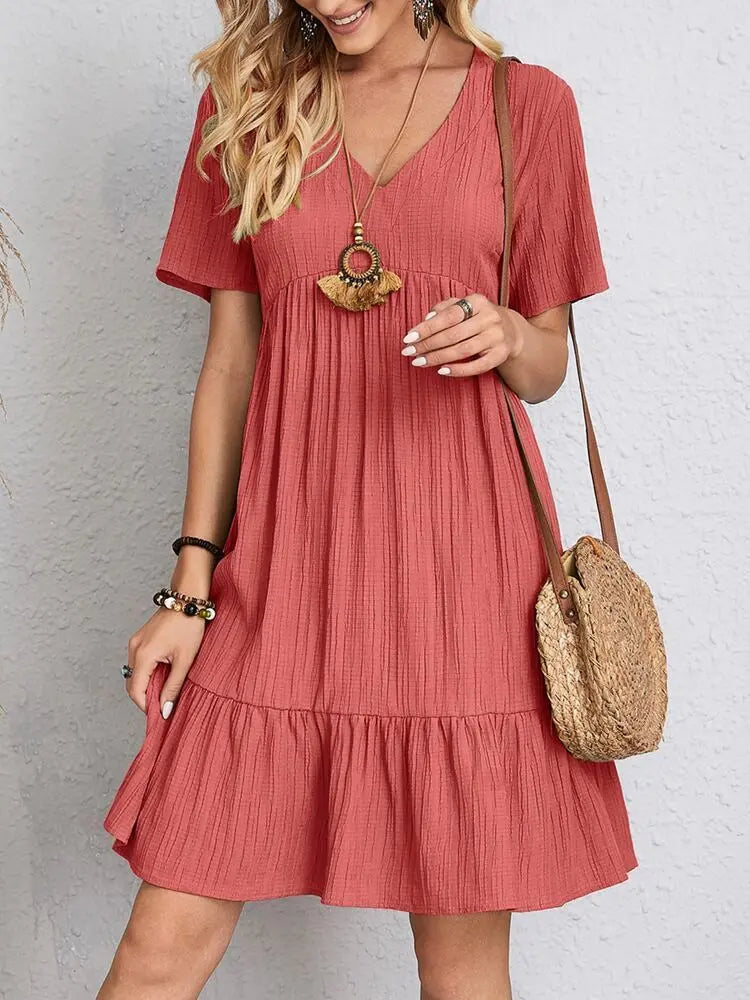 Summer V-neck Dresses Women's Loose Casual Short-sleeved Corset Dress trendy-digistore-us