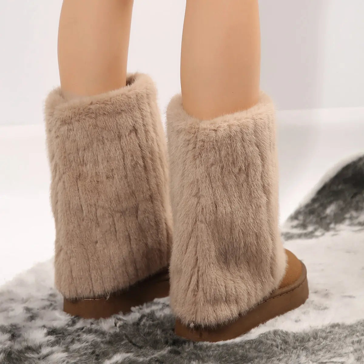 Thick-soled Round-toed Plush Snow Boots Winter Warm Mid-tube Furry Cotton Shoes For Women Short Boot trendy-digistore-us