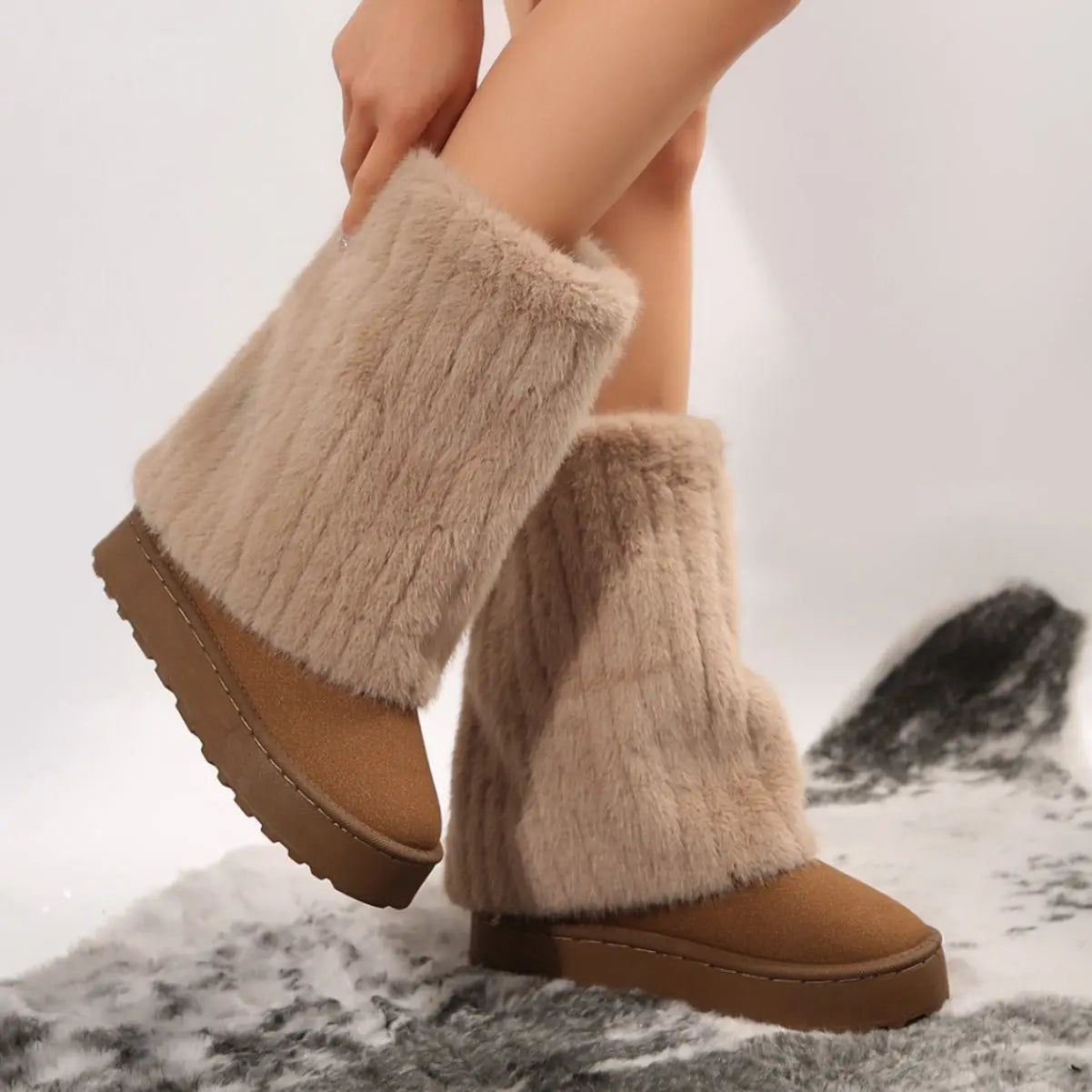 Thick-soled Round-toed Plush Snow Boots Winter Warm Mid-tube Furry Cotton Shoes For Women Short Boot trendy-digistore-us