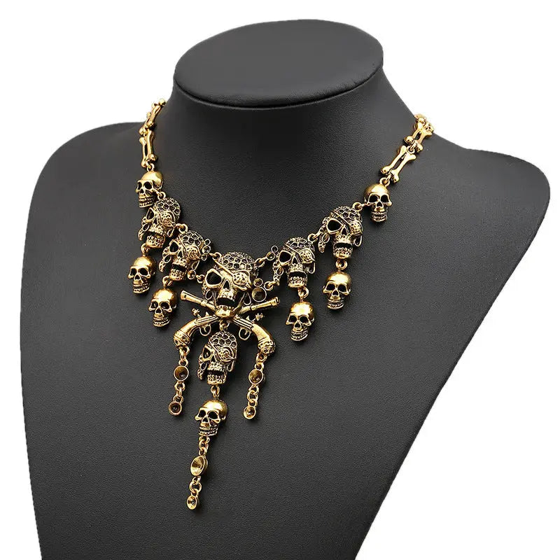 Vintage Skull Tassel Necklace Halloween Punk Sweater Necklace trendy-digistore-us