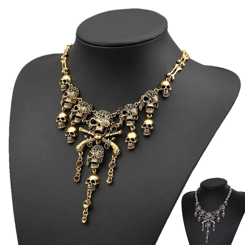 Vintage Skull Tassel Necklace Halloween Punk Sweater Necklace trendy-digistore-us