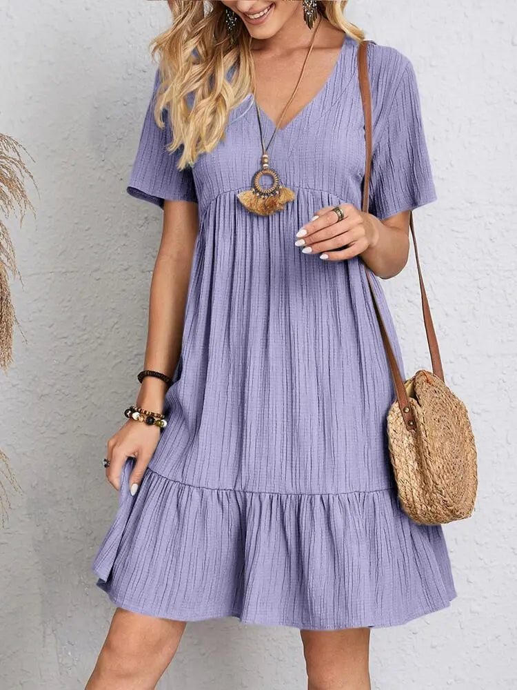 Summer V-neck Dresses Women's Loose Casual Short-sleeved Corset Dress trendy-digistore-us