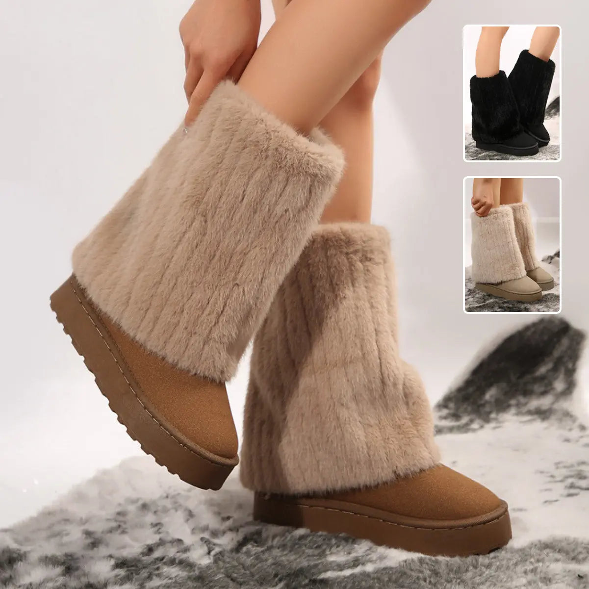 Thick-soled Round-toed Plush Snow Boots Winter Warm Mid-tube Furry Cotton Shoes For Women Short Boot trendy-digistore-us