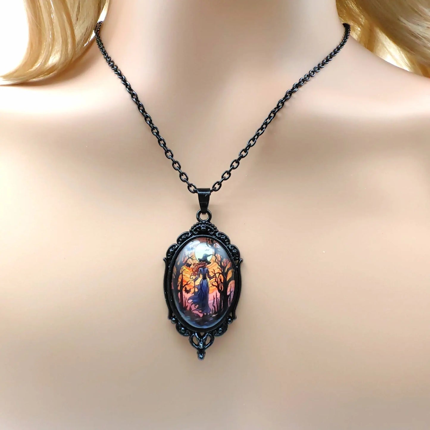 3pcs Vintage Halloween Tree Of Life And Witch Necklace Set With Earrings Alloy Pendant Jewelry trendy-digistore-us