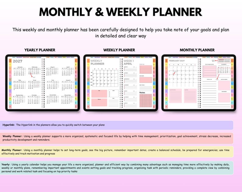 Adorise All-in-One Digital Planner 2025 - 2026 - 2027: Hyperlinked Daily, Weekly, Monthly Journal for Goodnotes, Apple & Google Calendar