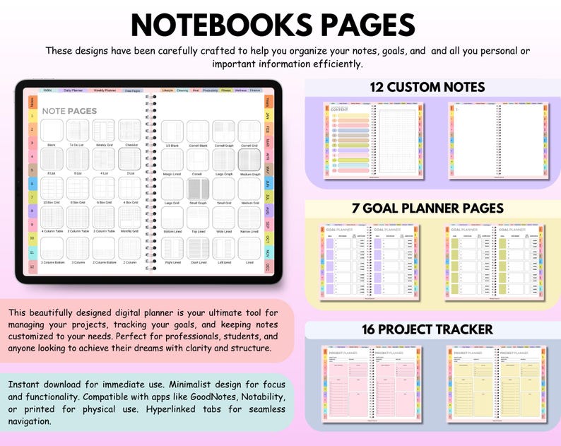 Adorise All-in-One Digital Planner 2025 - 2026 - 2027: Hyperlinked Daily, Weekly, Monthly Journal for Goodnotes, Apple & Google Calendar