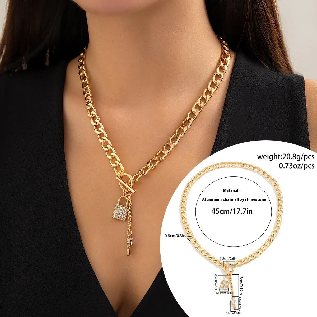 Thick Chain With Shiny Lock And Key Pendant Necklace For Women Trendy Ladies Accessories On The Neck Fashion Jewelry Female trendy-digistore-us