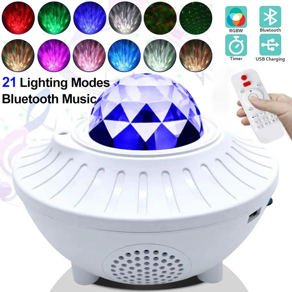 USB LED Star Night Light Music Starry Water Wave LED Projector Light Bluetooth Projector Sound-Activated Projector Light Decor trendy-digistore-us