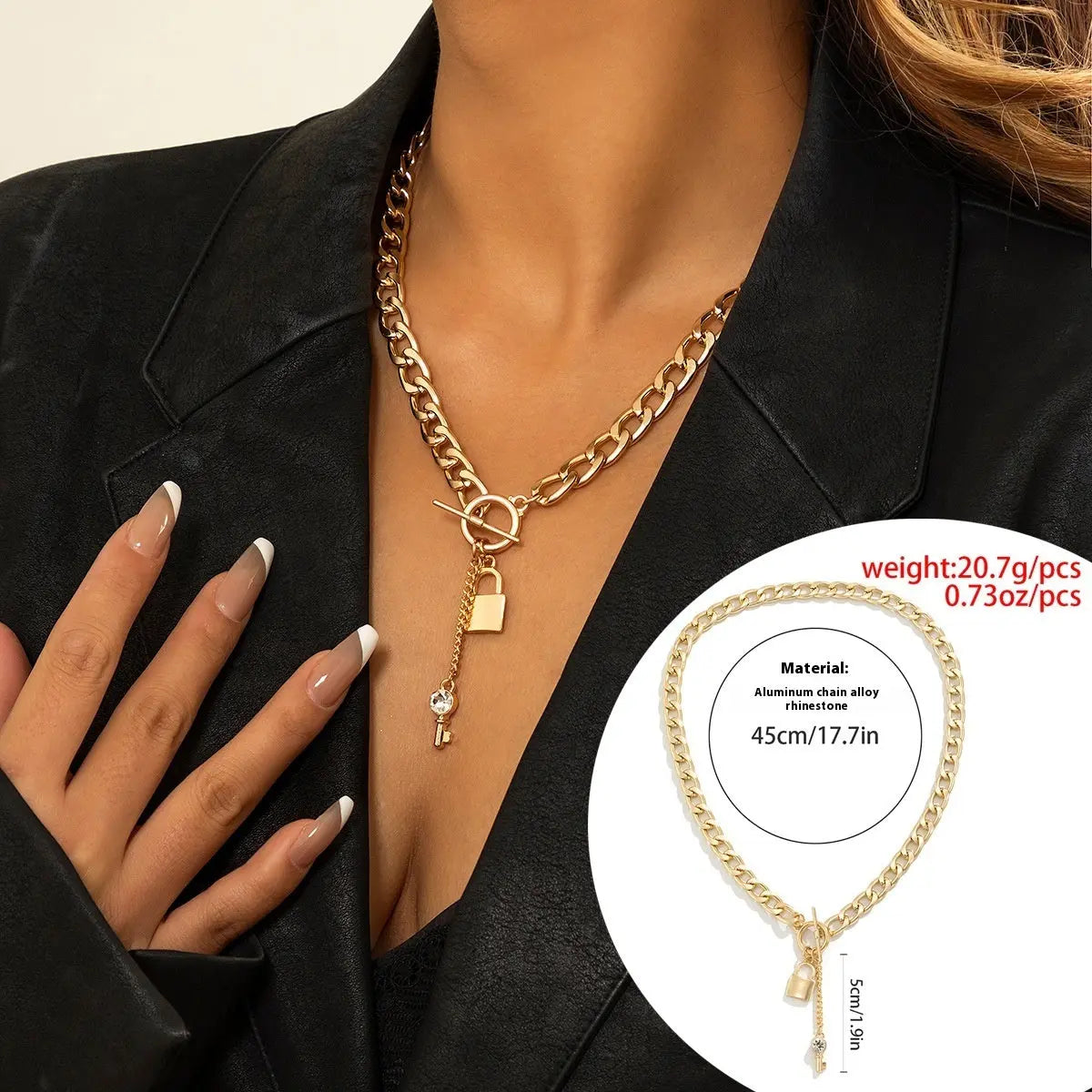 Thick Chain With Shiny Lock And Key Pendant Necklace For Women Trendy Ladies Accessories On The Neck Fashion Jewelry Female trendy-digistore-us