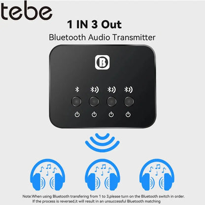 Tebe 3 IN 1 Bluetooth 4.0 Receiver Transmitter Adapter Wireless Stereo Audio Sharing Switcher For Speaker Headphone TV Trendy DigiStore USA