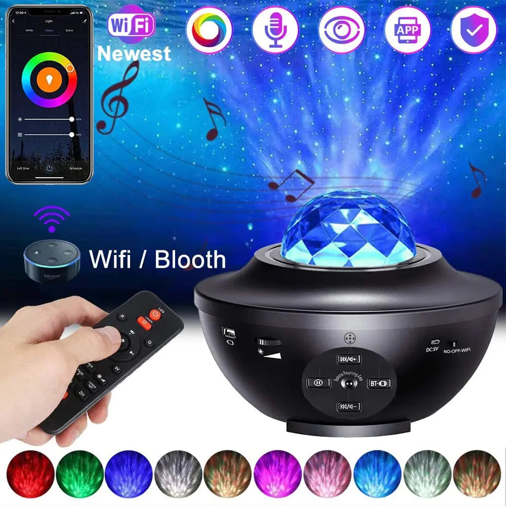 USB LED Star Night Light Music Starry Water Wave LED Projector Light Bluetooth Projector Sound-Activated Projector Light Decor trendy-digistore-us