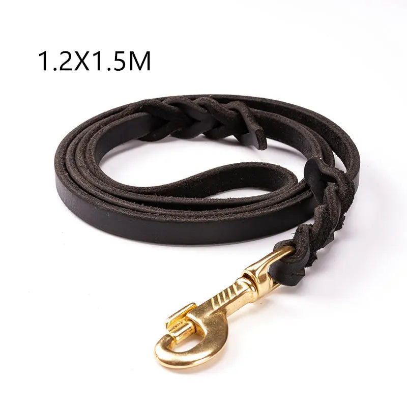 The first layer of leather dog leashes in the large dog chain demu training rope horse dog Golden Retriever dog rope Trendy DigiStore USA