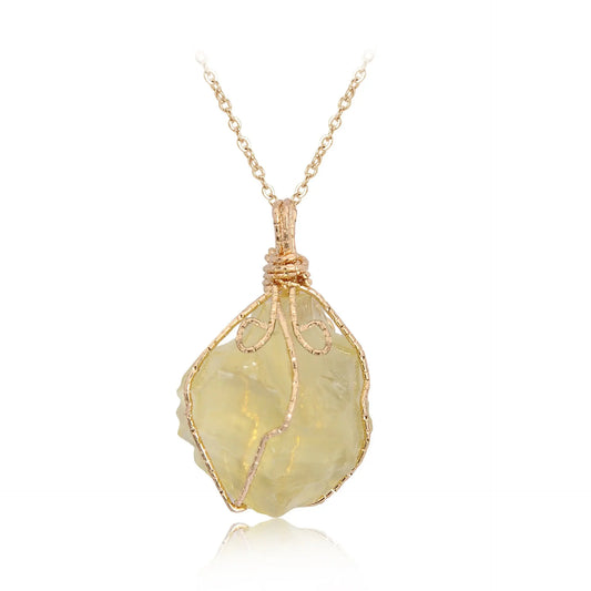 Trendy Natural stone pendant irregular crystal rough necklace