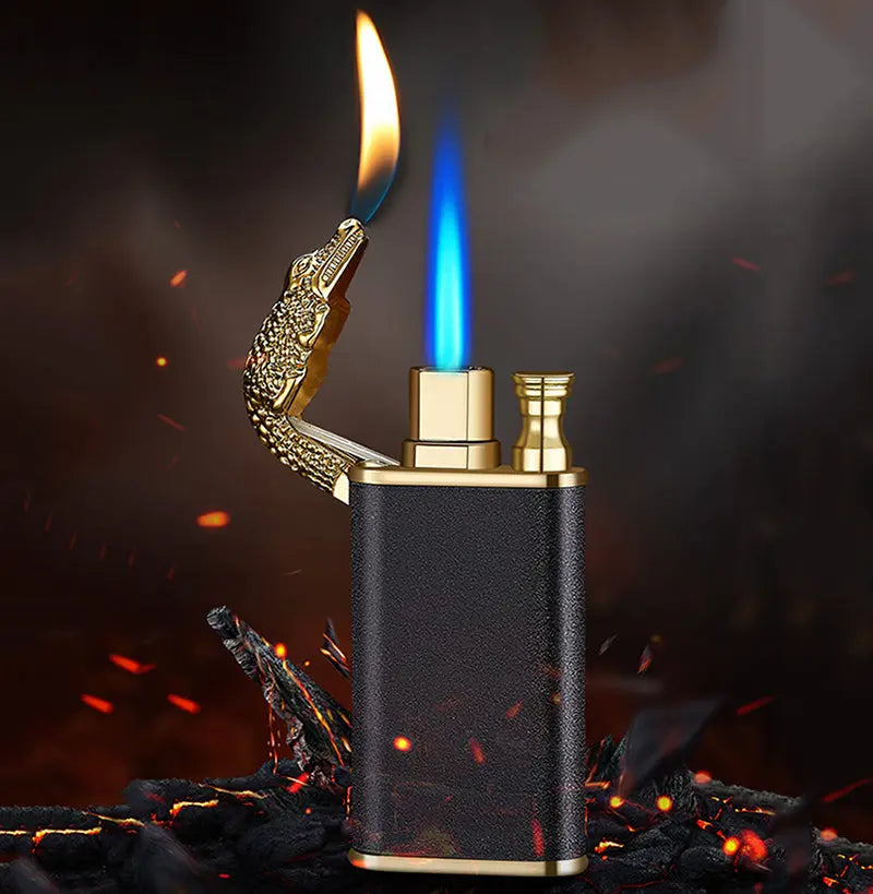 Trendy Blue Flame Lighter Dolphin Double Fire Metal Windproof Lighters