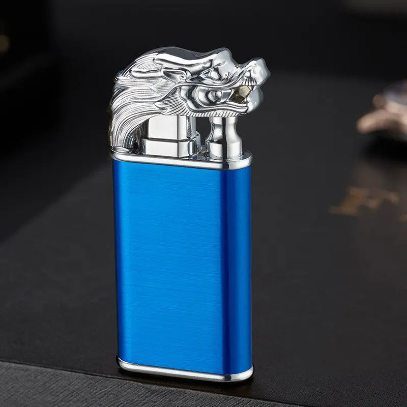 Trendy Blue Flame Lighter Dolphin Double Fire Metal Windproof Lighters