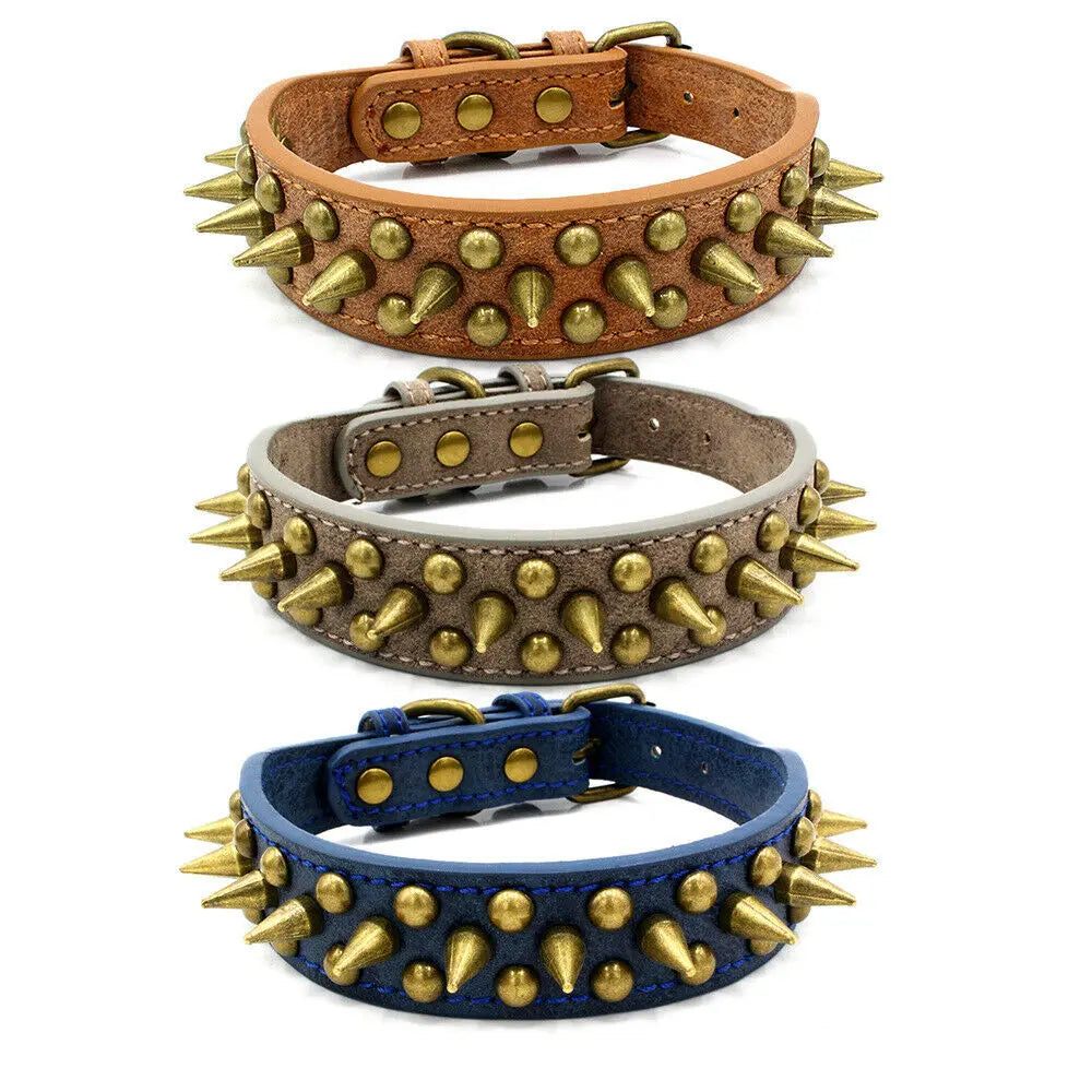 Retro Studded Spiked Rivet Large Dog Pet Leather Collar Pit Bull S-XL Trendy DigiStore USA