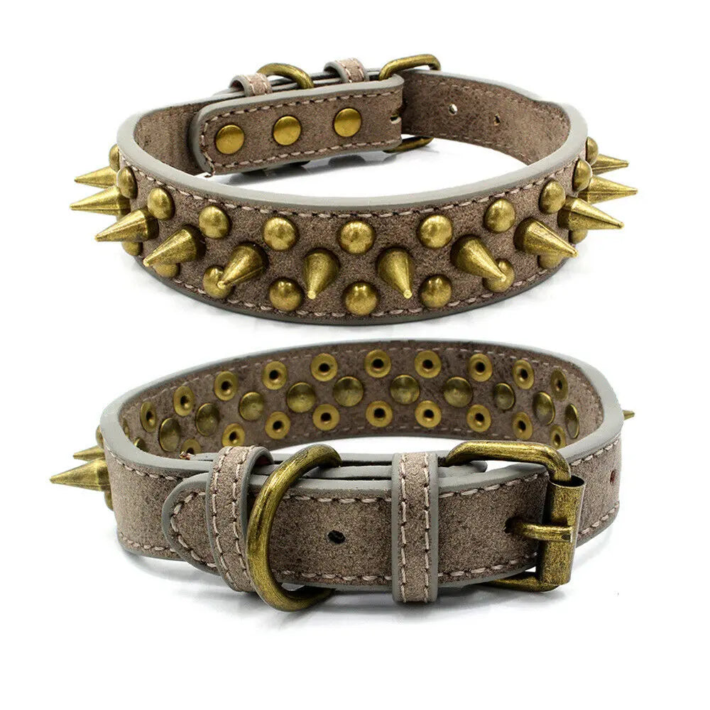 Retro Studded Spiked Rivet Large Dog Pet Leather Collar Pit Bull S-XL Trendy DigiStore USA