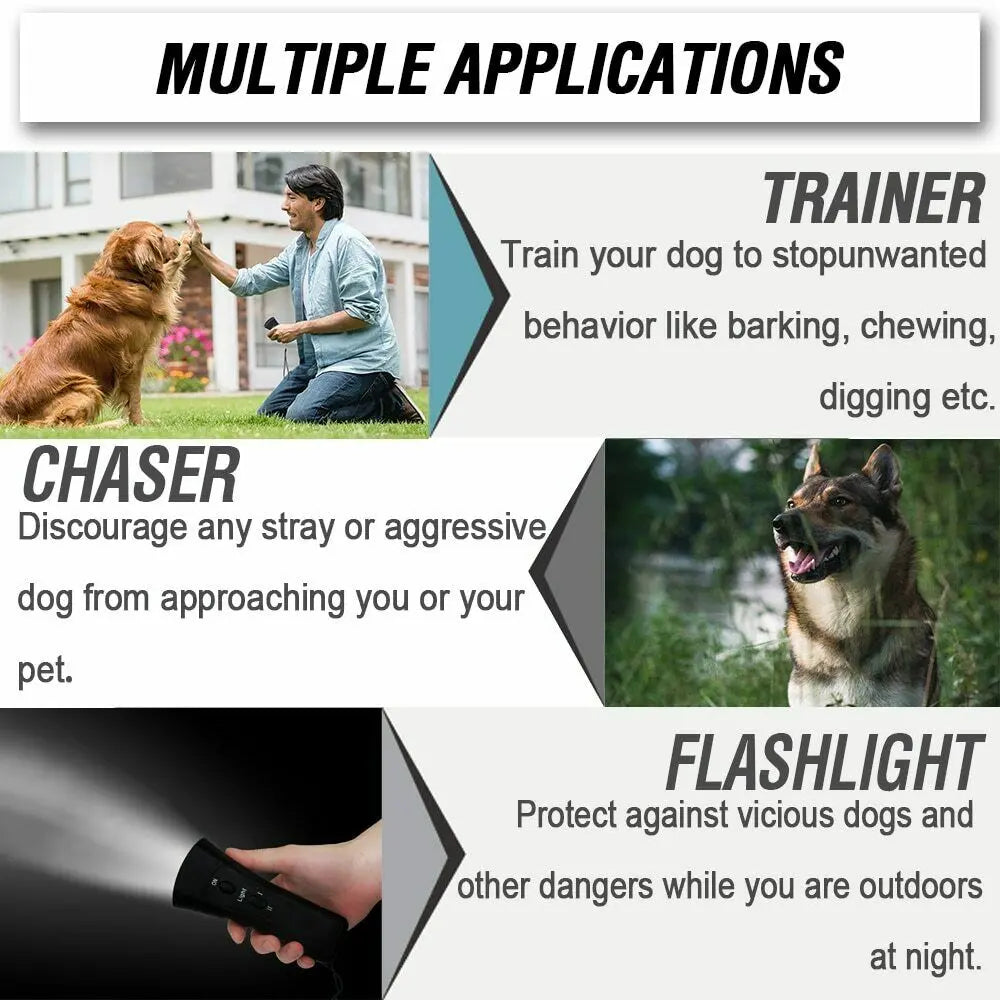 Ultrasonic Anti Dog Barking Trainer LED Light Gentle Chaser Petgentle Sonics Trendy DigiStore USA